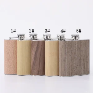 Stainless Steel Wine Pot Portable Liquor Jug 8oz Bamboo Pattern Flat Flagon